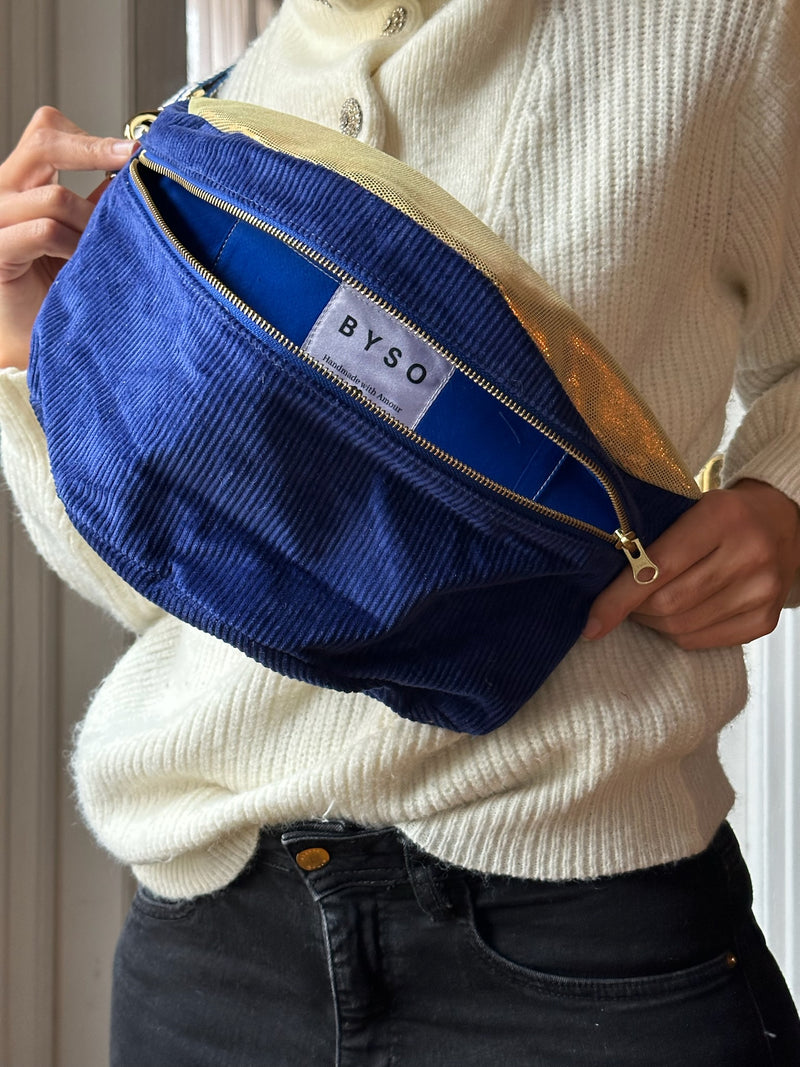 IT'S WINTER TIME  | XXL Dark Blue Corduroy and Gold Leather BySoBumBag