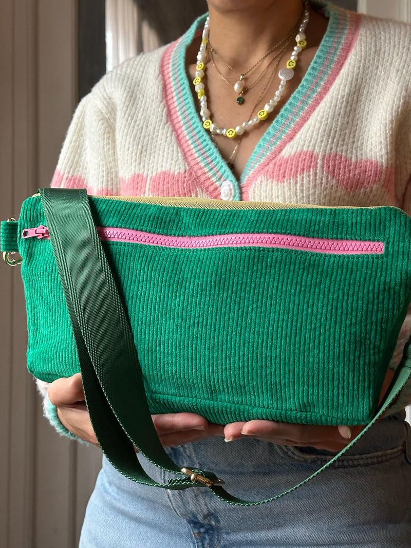 IT'S WINTER TIME  | XXL Green Corduroy and Gold Leather BySoBumBag