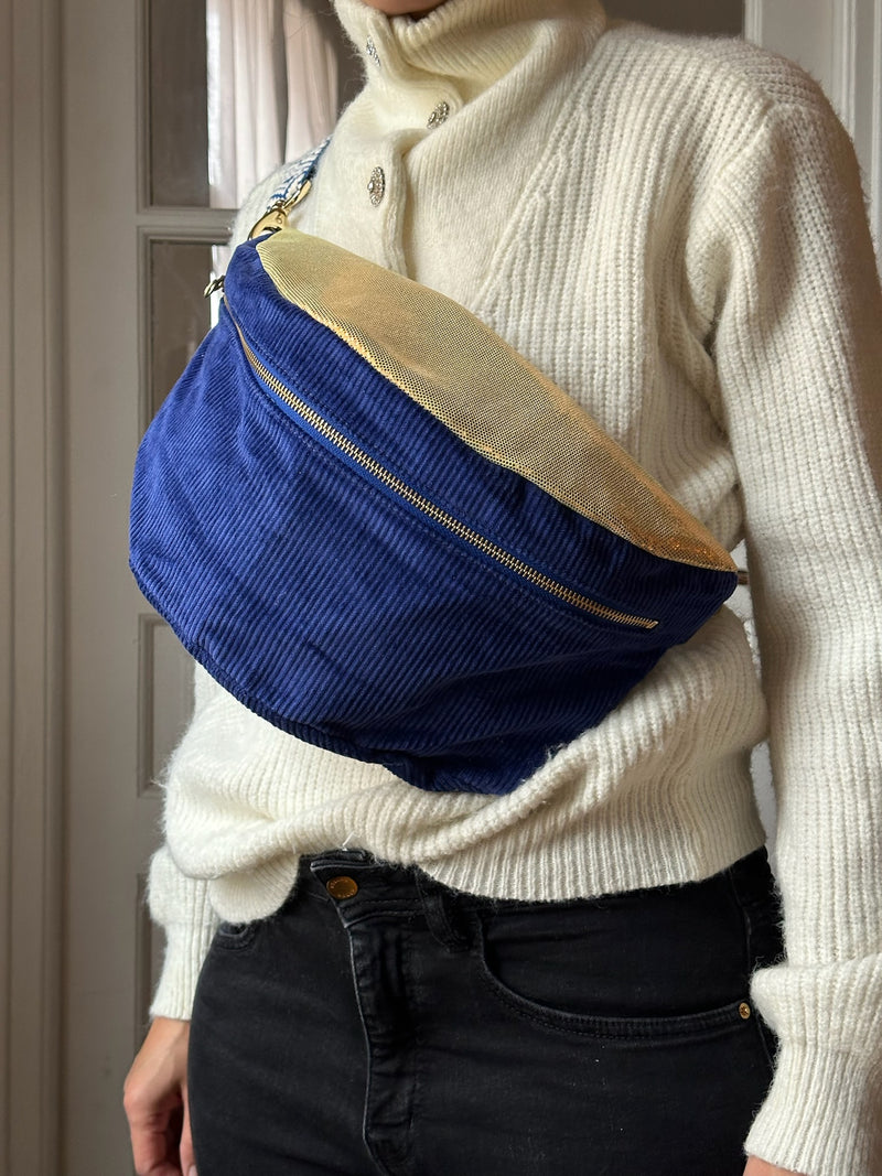 IT'S WINTER TIME  | XXL Dark Blue Corduroy and Gold Leather BySoBumBag