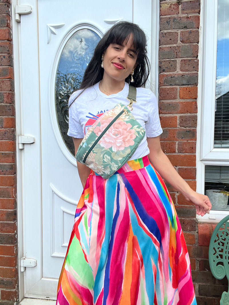 ***Upcycled*** XL Green & Pink Floral BySoBumBag