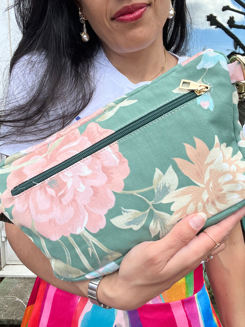 ***Upcycled*** XL Green & Pink Floral BySoBumBag