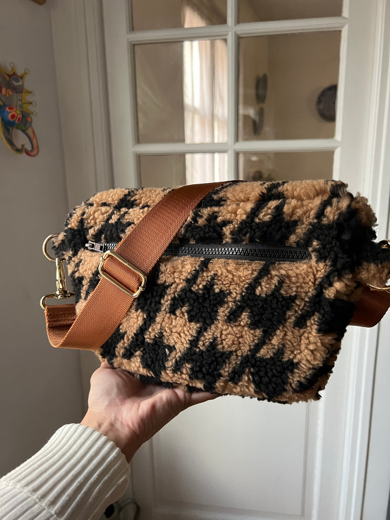 March Chic  | XL Black & Brown Houndstooth Vegan-friendly Fluffy BySoBumBag