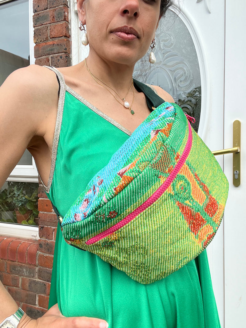 *** UPCYCLED*** XL Green Blue & Pink BySoBumBag