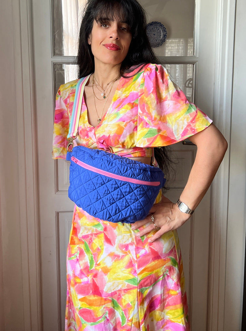 PEONIES | XL quilted royal blue BySoBumBag *vegan-friendly*