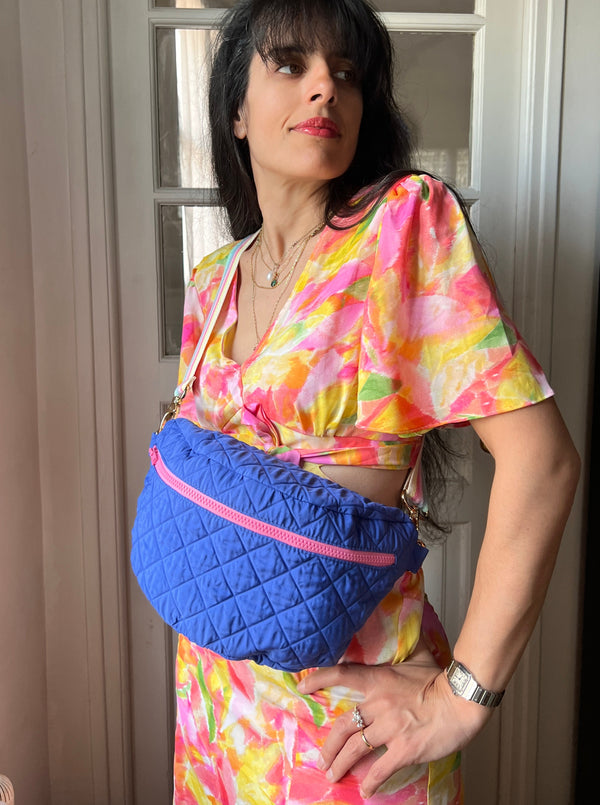 PEONIES | XL quilted royal blue BySoBumBag *vegan-friendly*