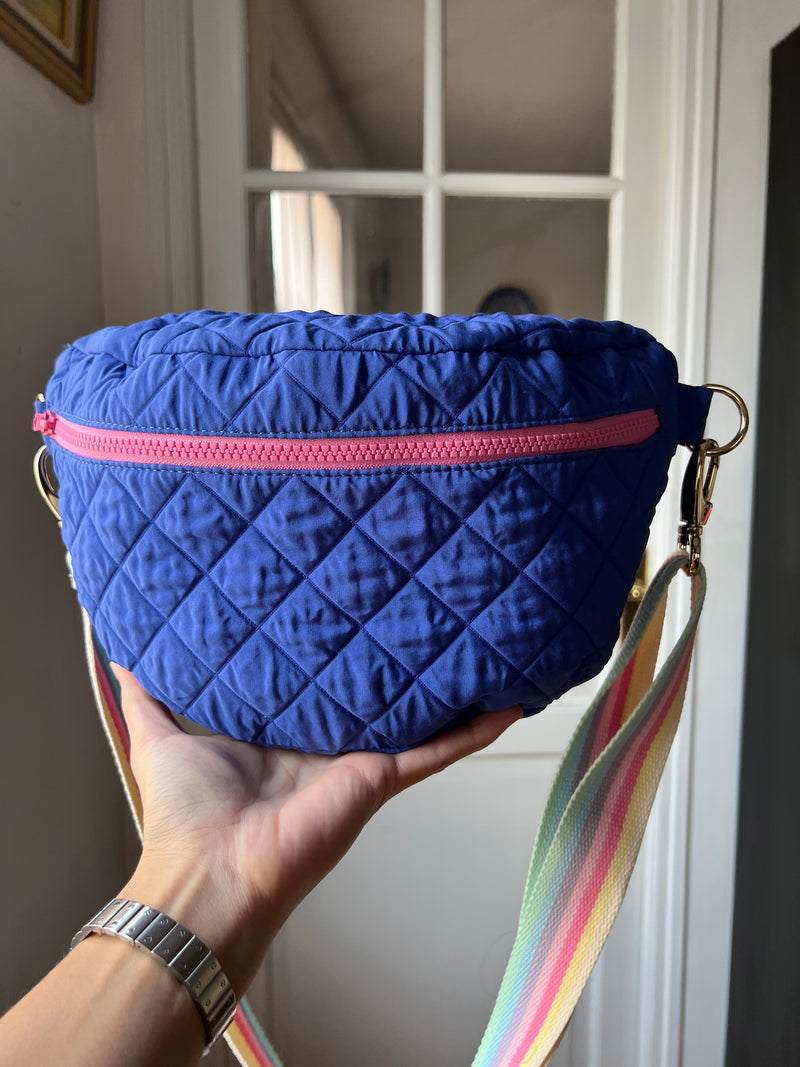 PEONIES | XL quilted royal blue BySoBumBag *vegan-friendly*