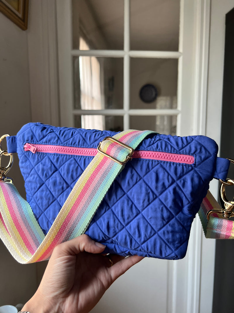 PEONIES | XL quilted royal blue BySoBumBag *vegan-friendly*