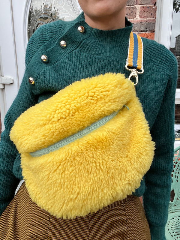 XL Yellow fluffy (leather) BySoBumBag