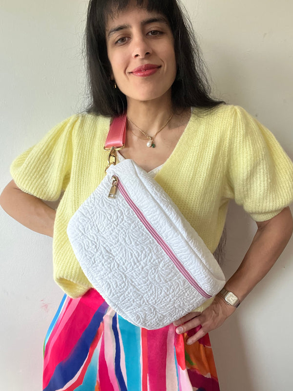 ***Upcycled*** XL White Quilted BySoBumBag