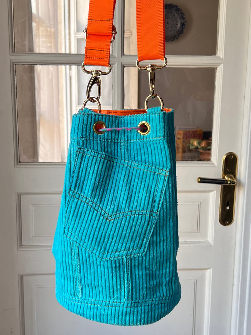 SUMMER | Turquoise Corduroy Bucket Pigalle Bag