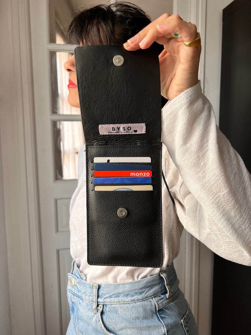 IT'S WINTER TIME | Black Leather & Silver hardware Rita Phone Case & Card Holder