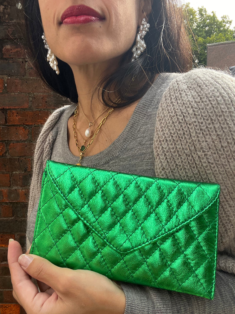 Ella Green Pop Quilted Clutch