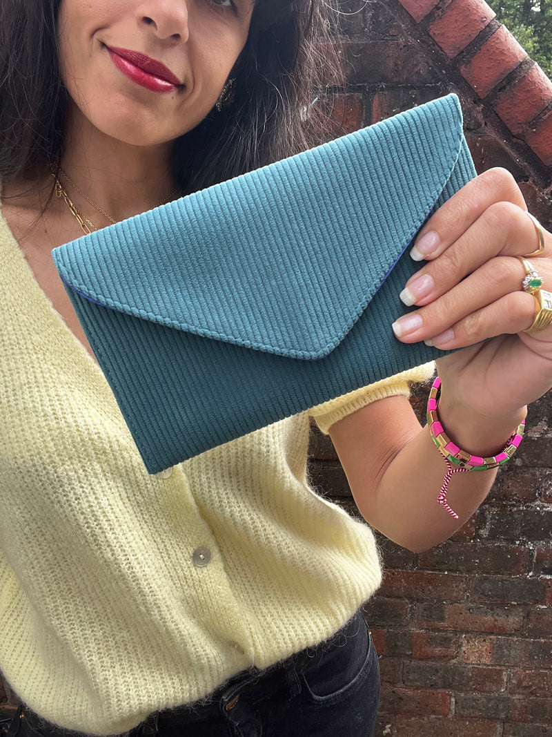 Ella Blue Corduroy Clutch