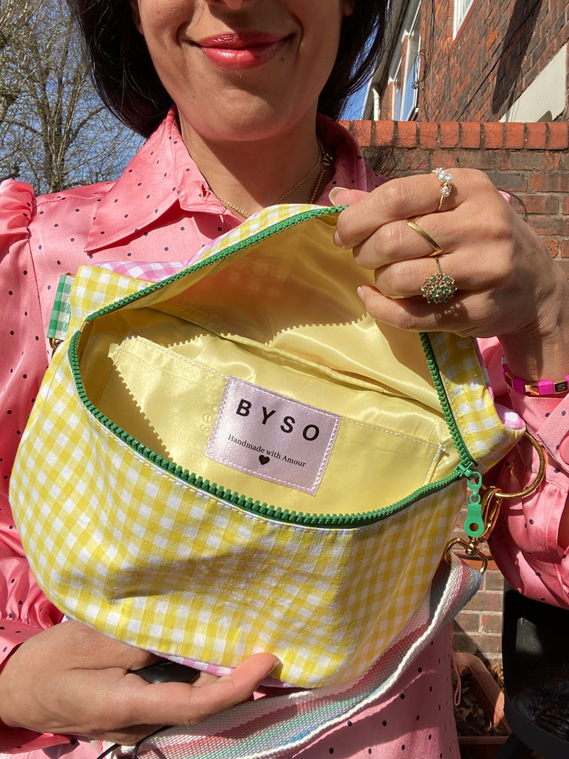 Bright Yellow, Pink and Green Gingham BySoBumBag