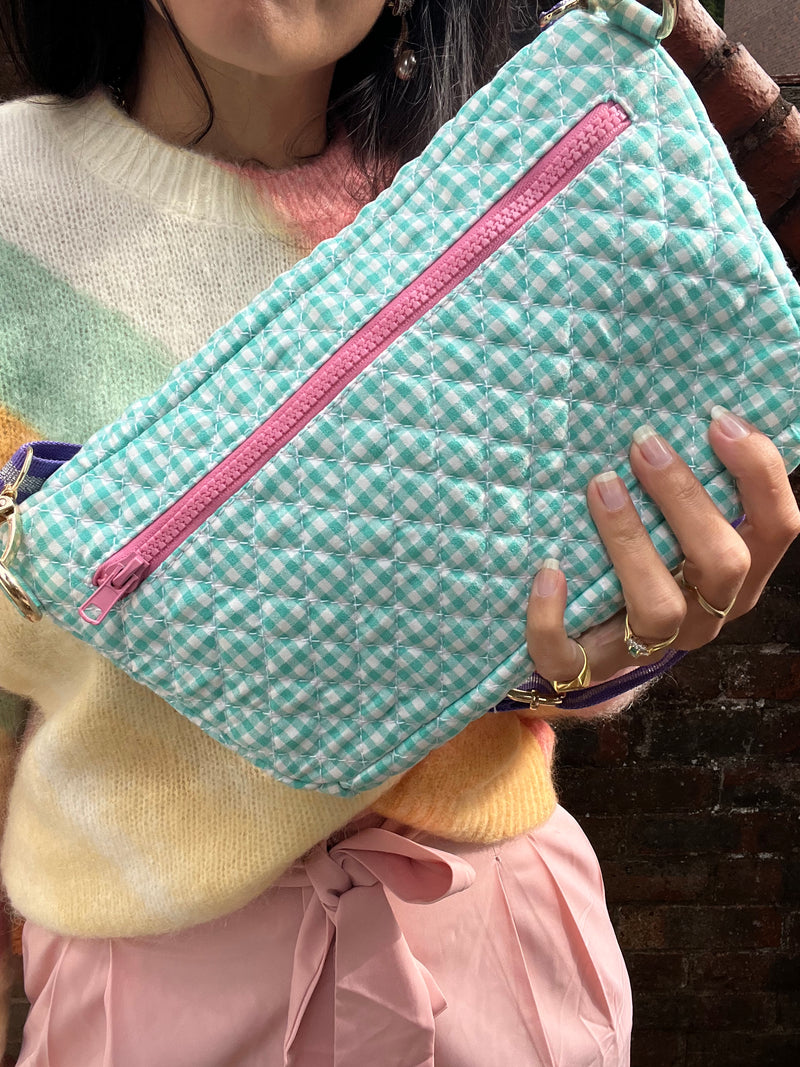 Quilted Turquoise & Pink Gingham XL BySoBumBag