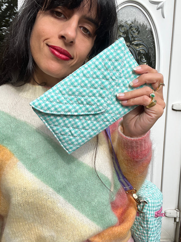 Ella Quilted Gingham Turquoise Clutch
