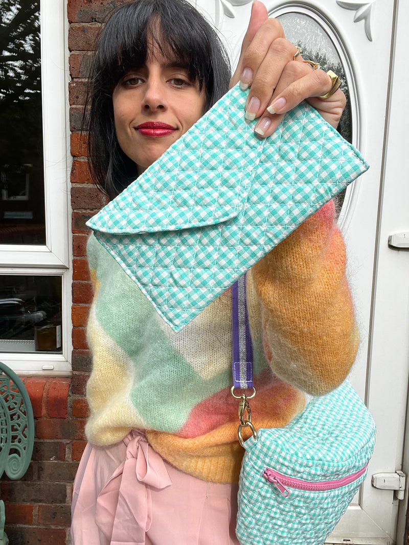 Quilted Turquoise & Pink Gingham XL BySoBumBag