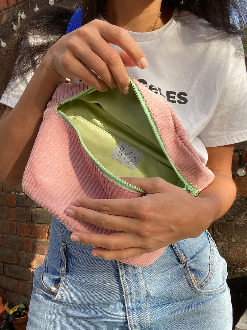 Pink & Green Corduroy Cross-Body bag
