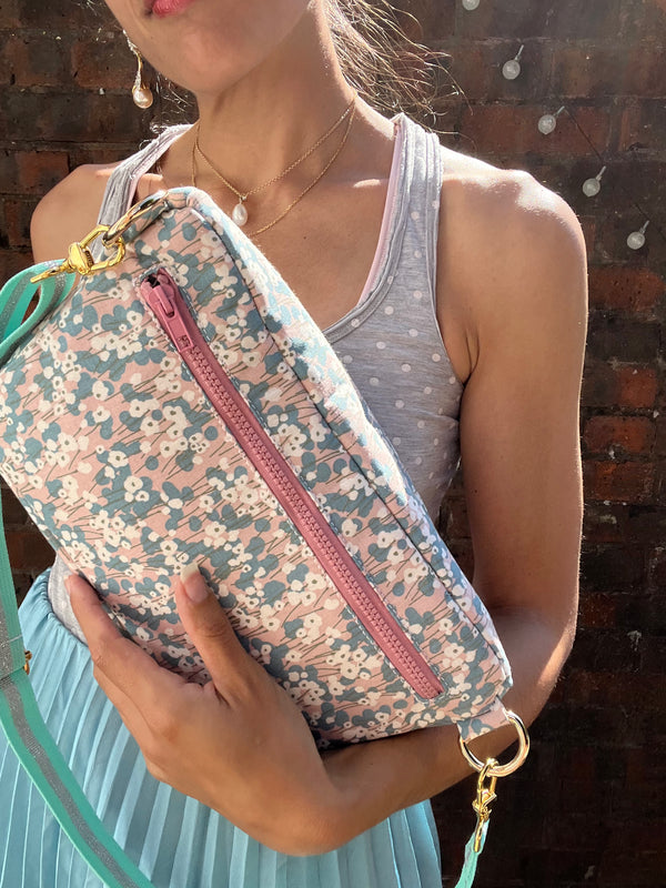 Grey & Pink Wild flowers BySoBumBag