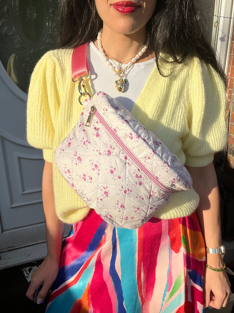 ***Upcycled*** Quilted Pink Roses BySoBumBag