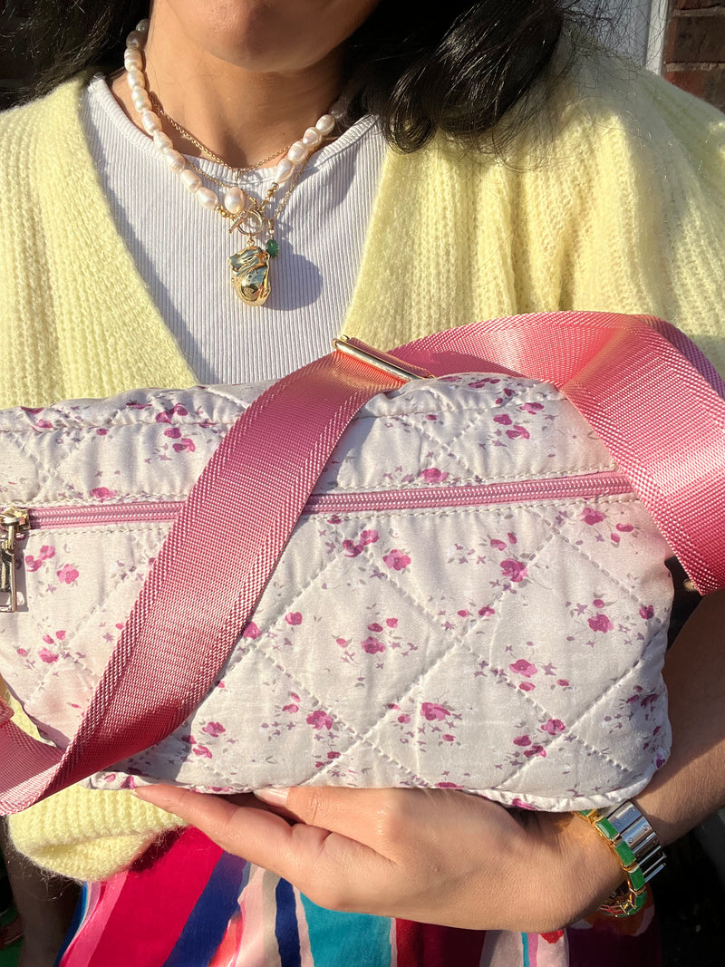***Upcycled*** Quilted Pink Roses BySoBumBag