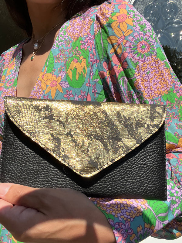 Gold & Black Ella Leather Clutch