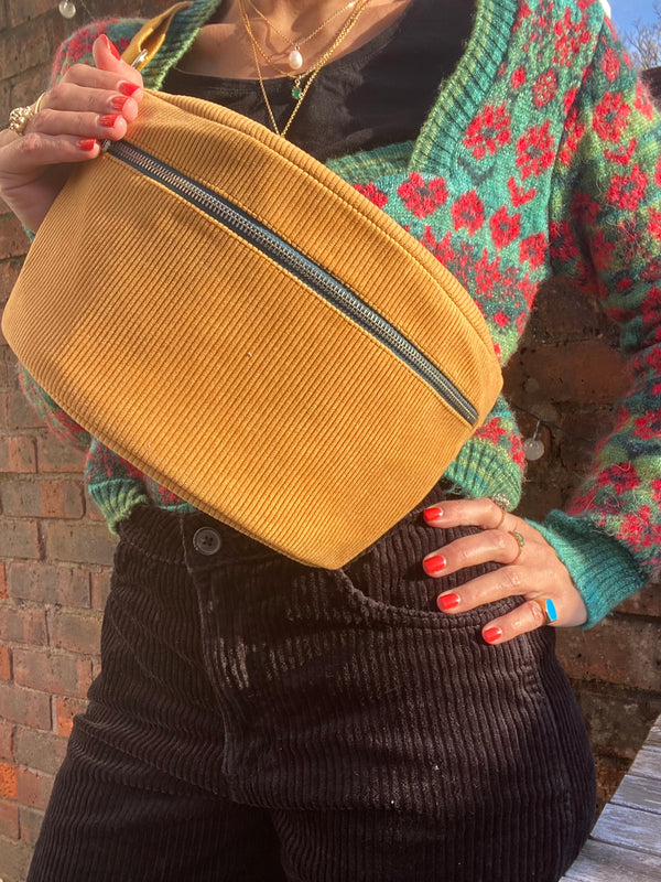 Mustard yellow & glitter Corduroy Cross-Body bag