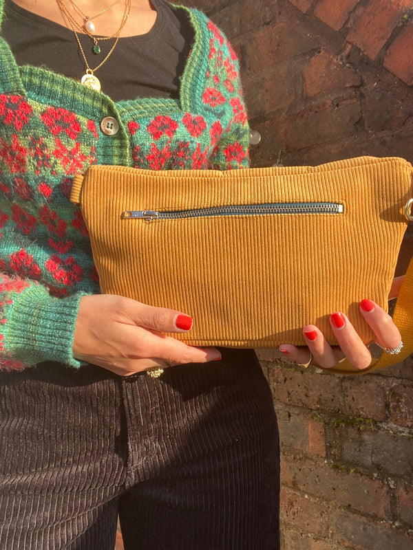 Mustard yellow & glitter Corduroy Cross-Body bag