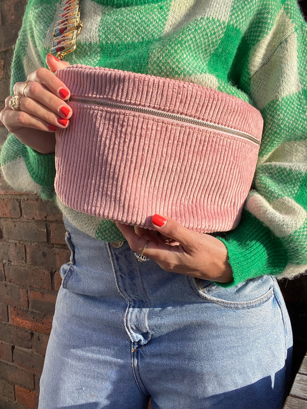 Pink Corduroy Cross-Body bag & colourful