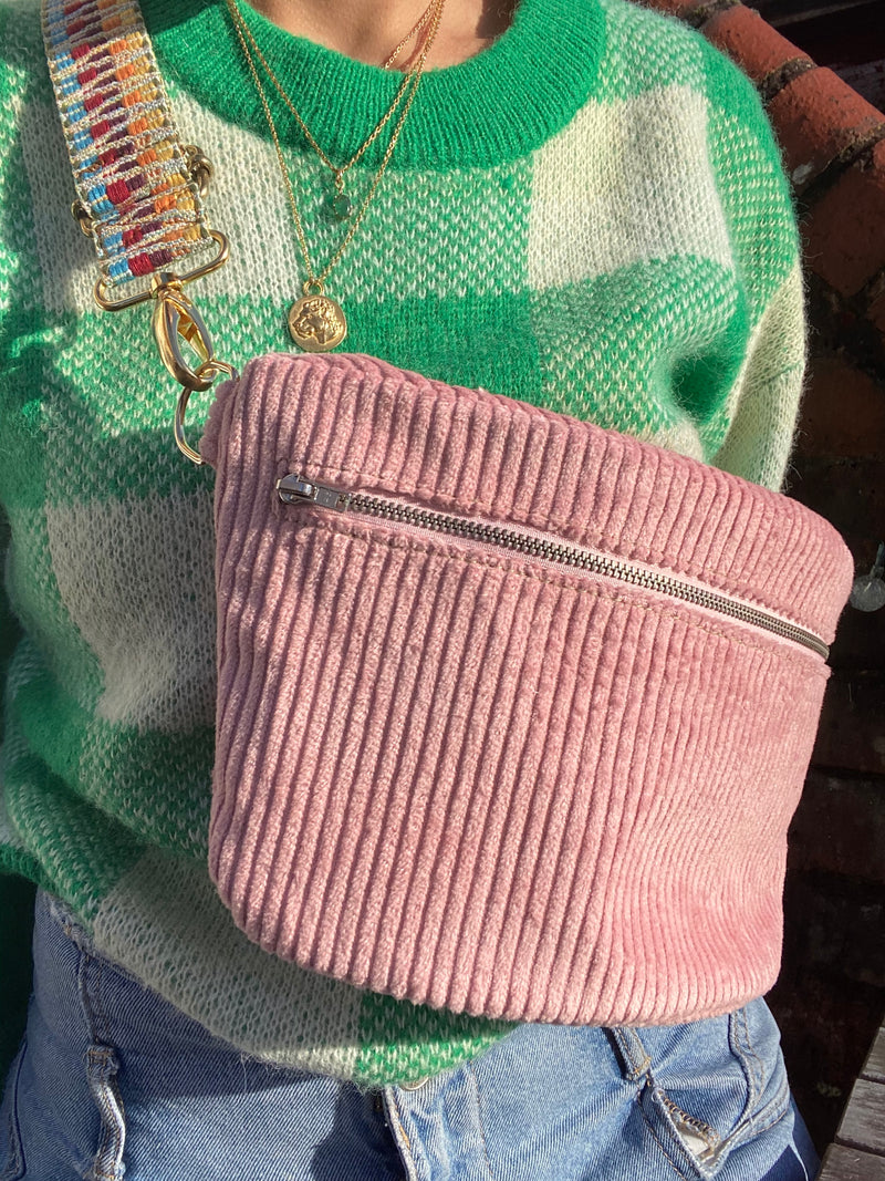 Pink Corduroy Cross-Body bag & colourful