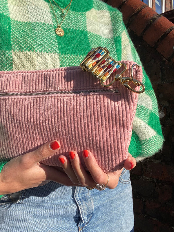 Pink Corduroy Cross-Body bag & colourful