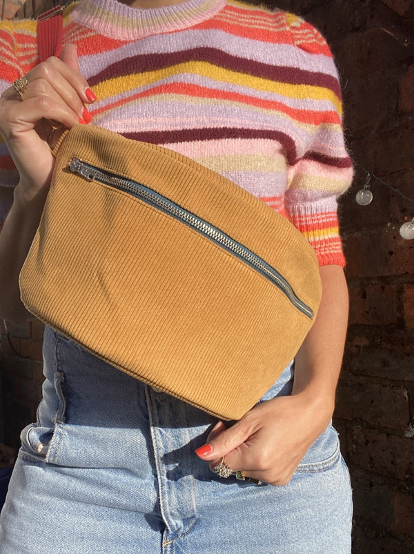 Mustard yellow & red Corduroy Cross-Body bag