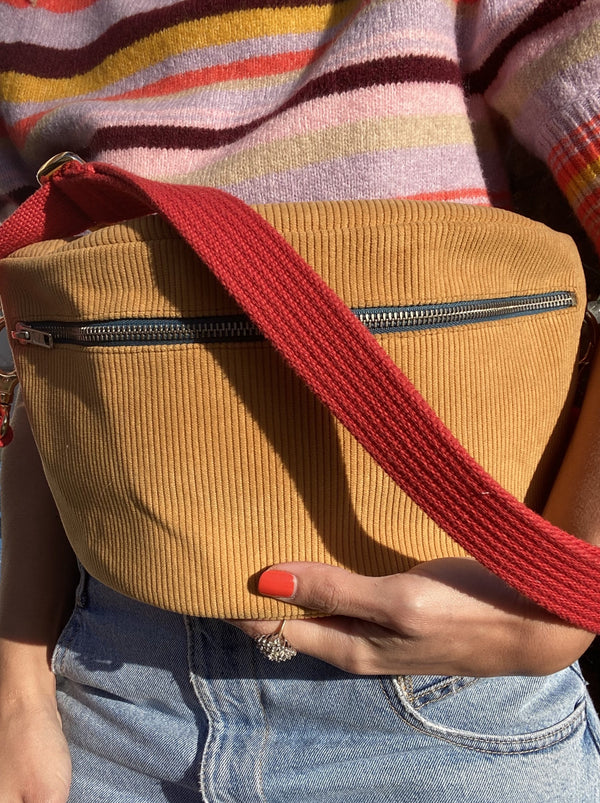 Mustard yellow & red Corduroy Cross-Body bag