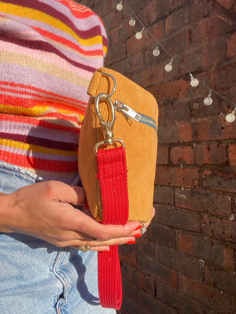 Mustard yellow & red Corduroy Cross-Body bag