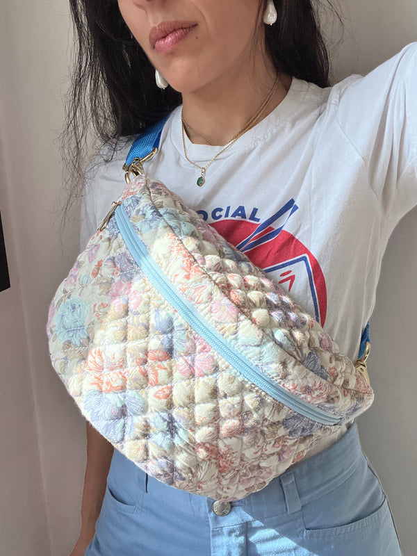***Upcycled*** Quilted Pink & Blue Flowers BySoBumBag