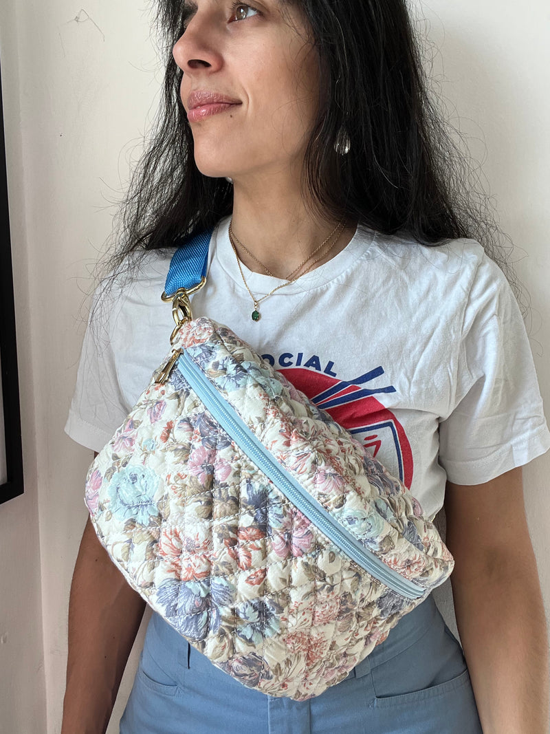 ***Upcycled*** Quilted Pink & Blue Flowers BySoBumBag