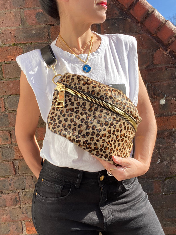 Leopard & shiny zipper cross-body bag