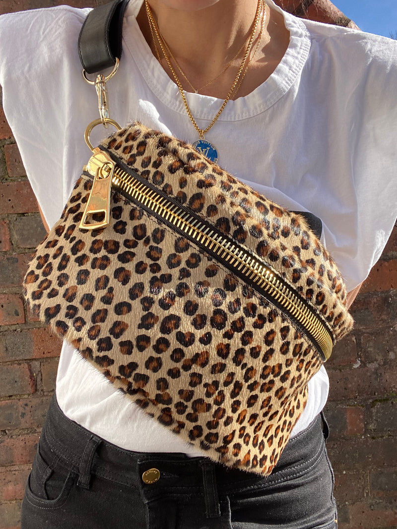 Leopard & shiny zipper cross-body bag