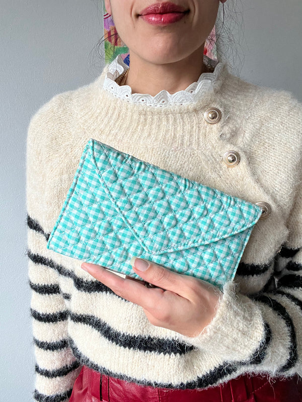 Ella Quilted Gingham Turquoise Clutch