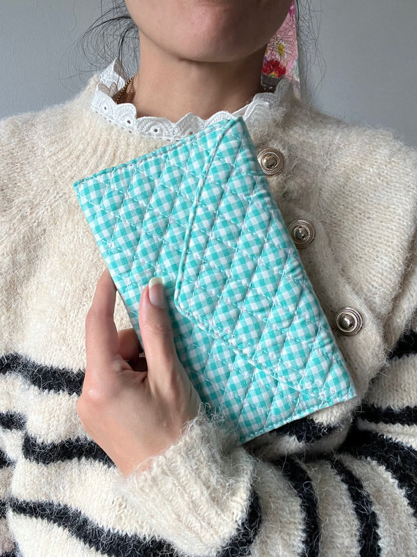 Ella Quilted Gingham Turquoise Clutch