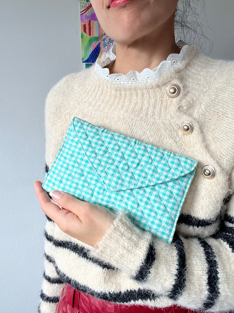 Ella Quilted Gingham Turquoise Clutch