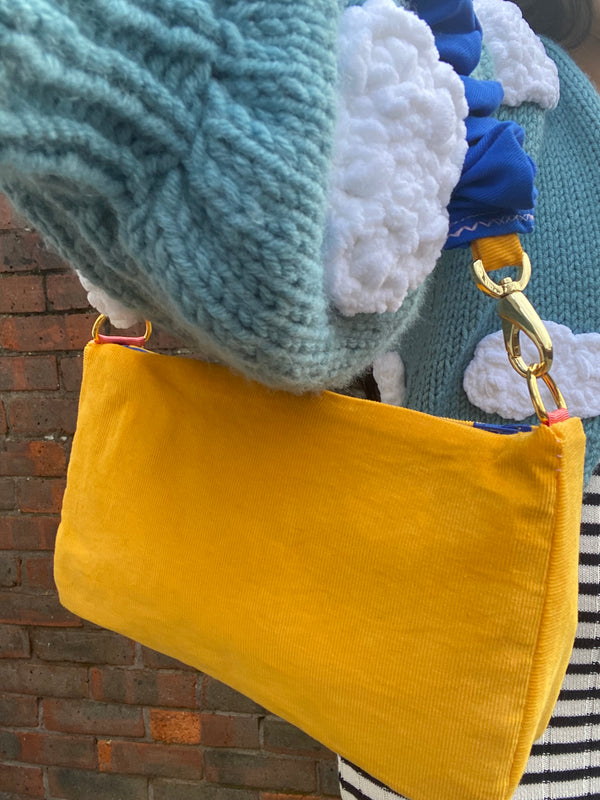 Mustard Yellow & Striking Blue Baguette Bag